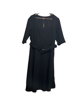 City Chic Black Midi Dress with Belt Sz 18